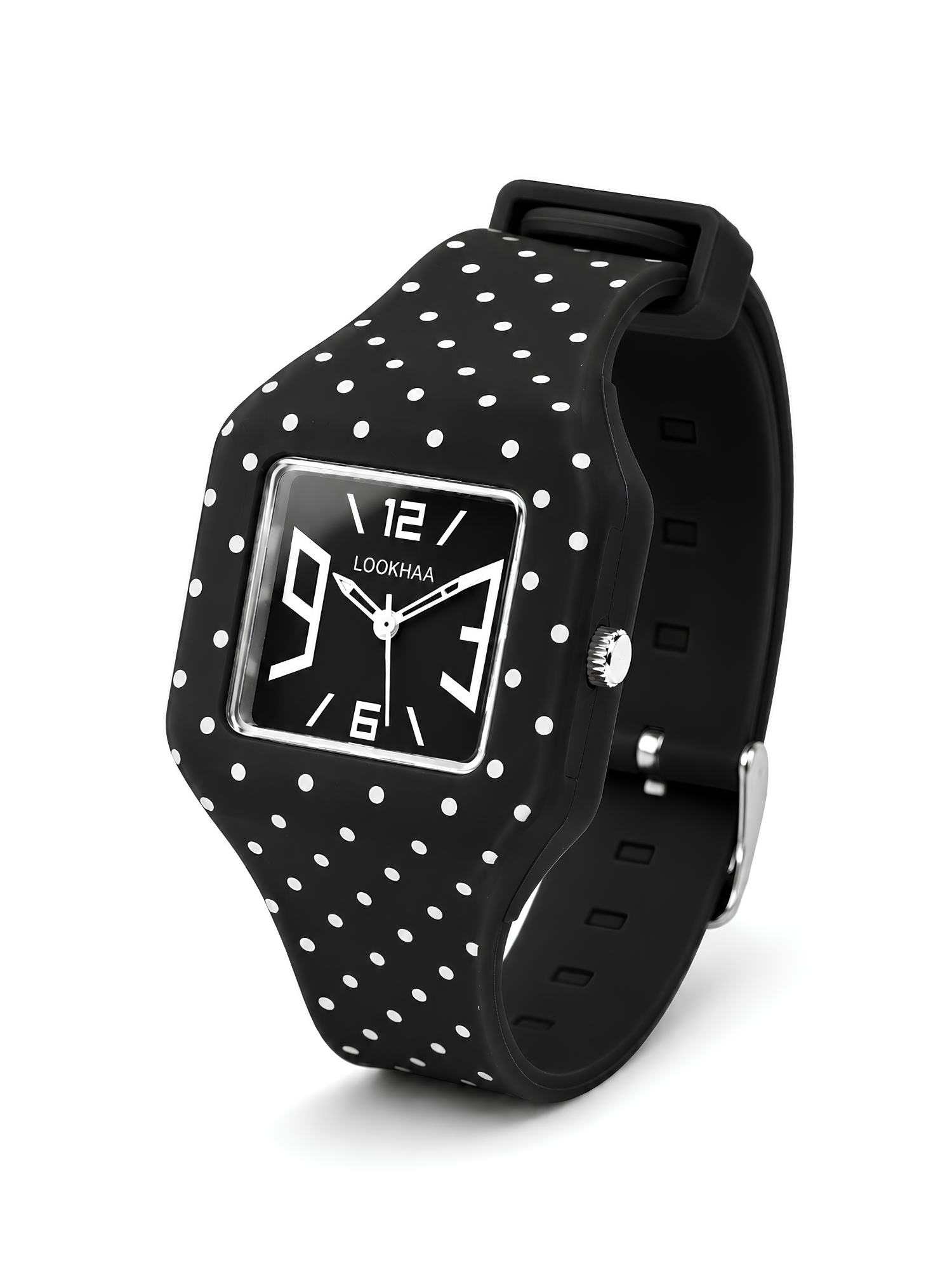 LOOKHAA Kids CandyPop Square Dial Analog Watch with Silicone Strap – Black & White lookhaa