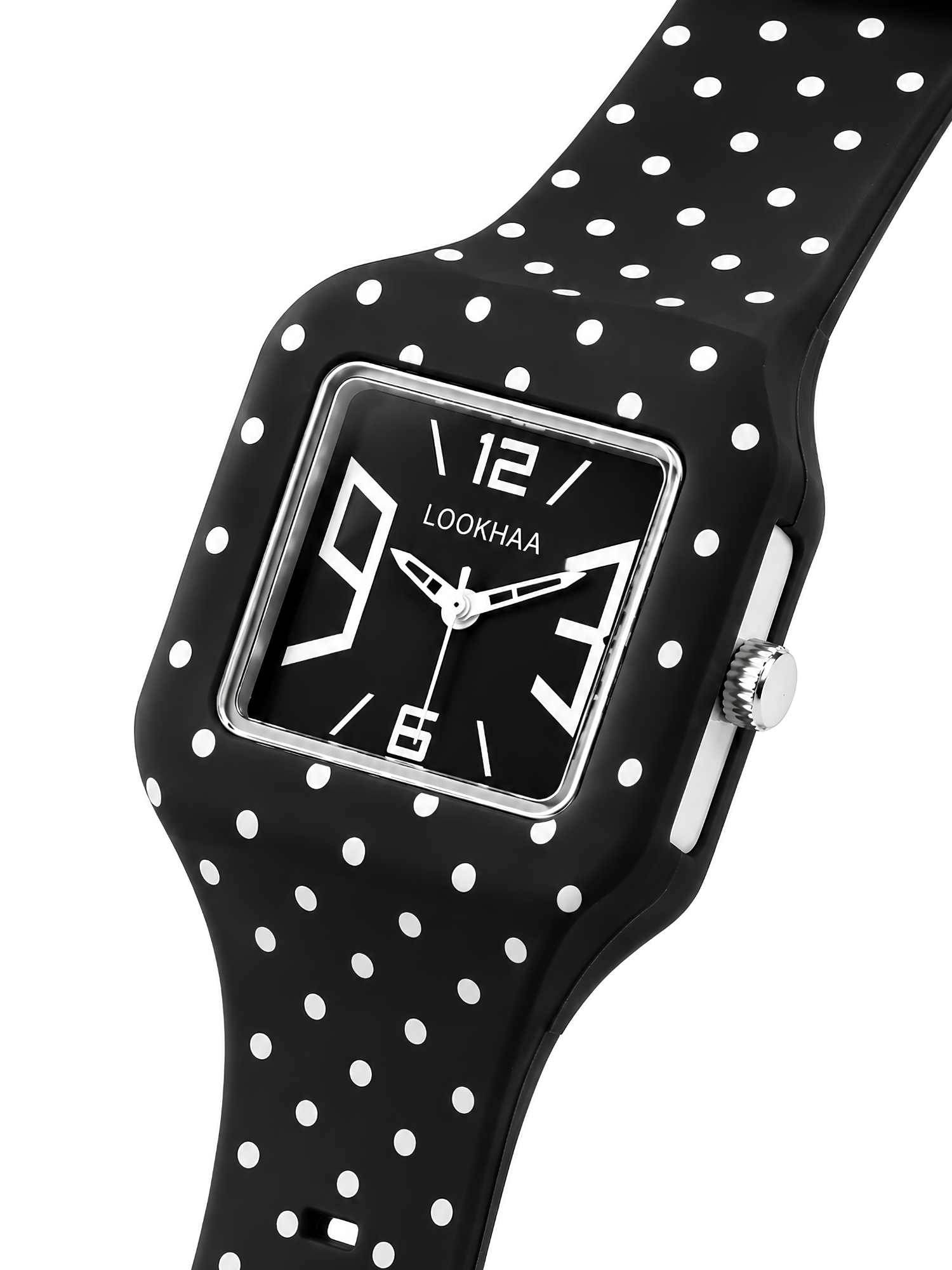 LOOKHAA Kids CandyPop Square Dial Analog Watch with Silicone Strap – Black & White lookhaa