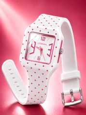 LOOKHAA Kids CandyPop Square Dial Analog Watch with Silicone Strap – White & Pink lookhaa