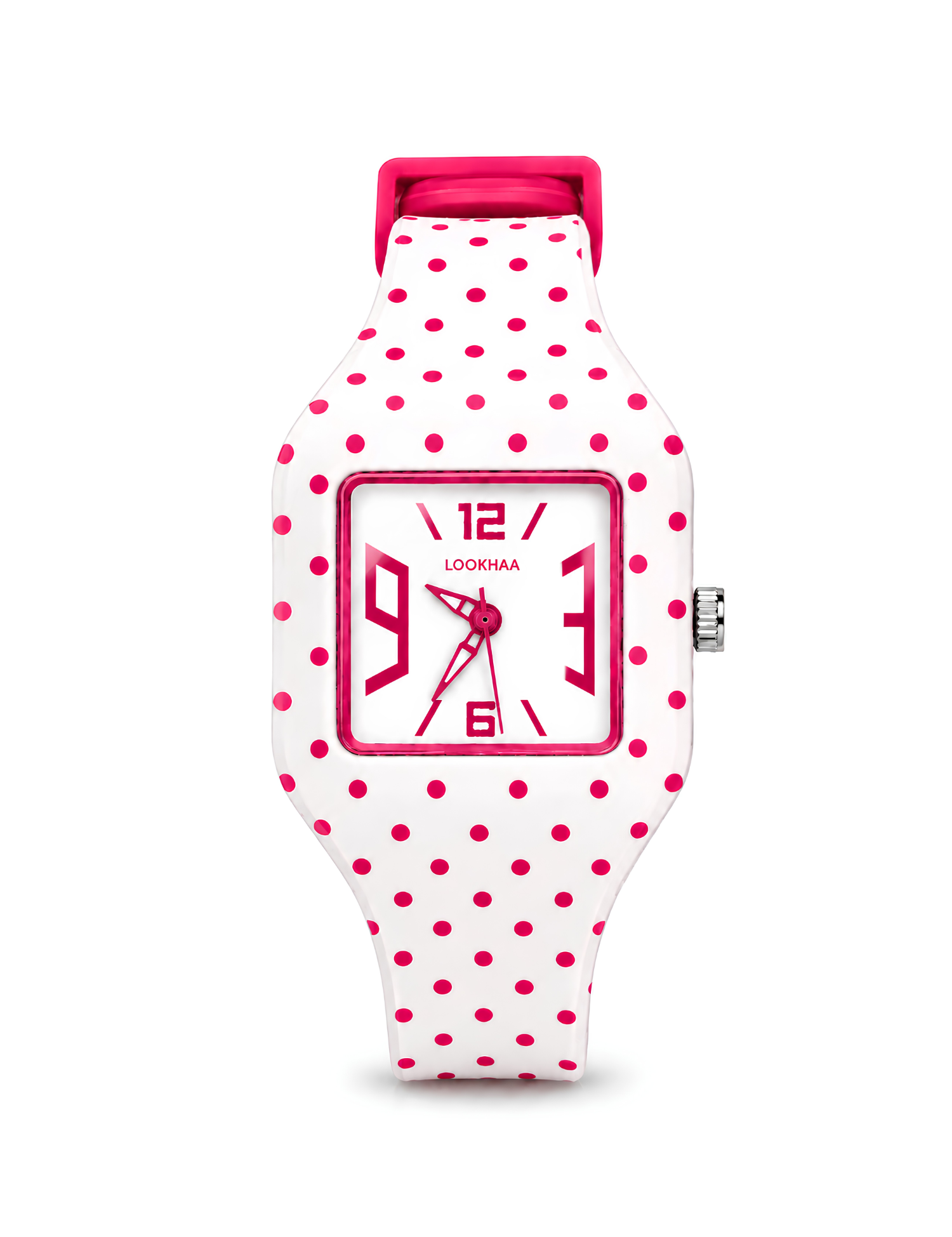 LOOKHAA Kids CandyPop Square Dial Analog Watch with Silicone Strap – White & Pink lookhaa