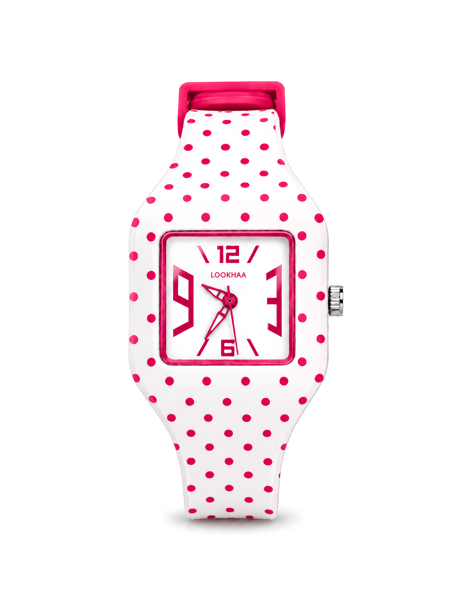 LOOKHAA Kids CandyPop Square Dial Analog Watch with Silicone Strap – White & Pink lookhaa
