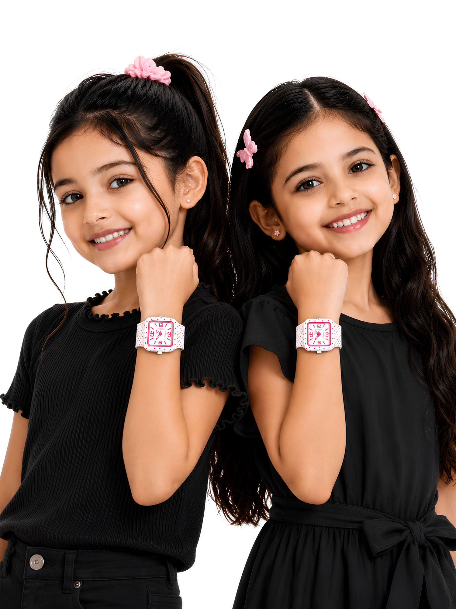 LOOKHAA Kids CandyPop Square Dial Analog Watch with Silicone Strap – White & Pink lookhaa