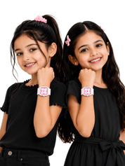 LOOKHAA Kids CandyPop Square Dial Analog Watch with Silicone Strap – White & Pink lookhaa