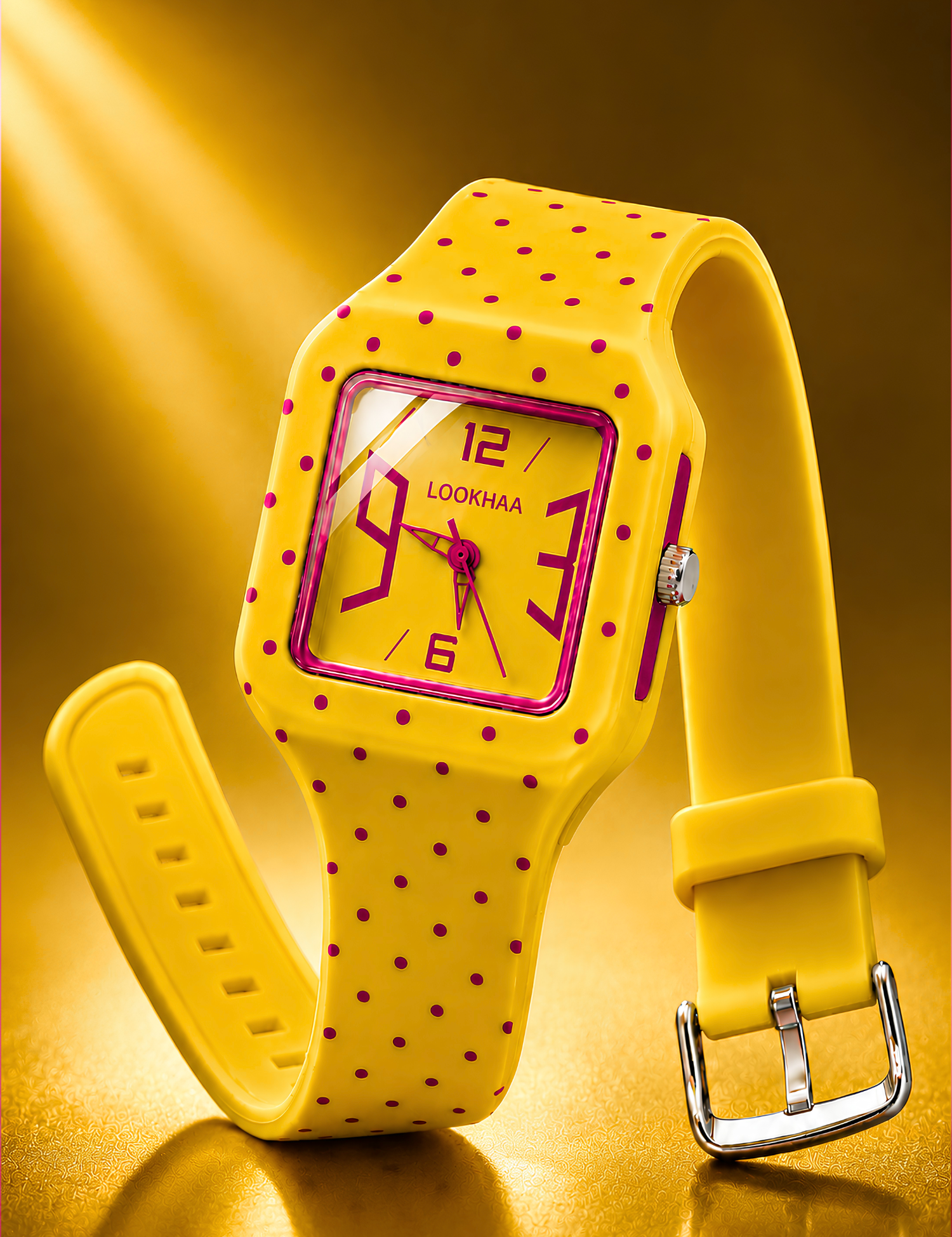 LOOKHAA Kids CandyPop Square Dial Analog Watch with Silicone Strap – Yellow & Pink lookhaa
