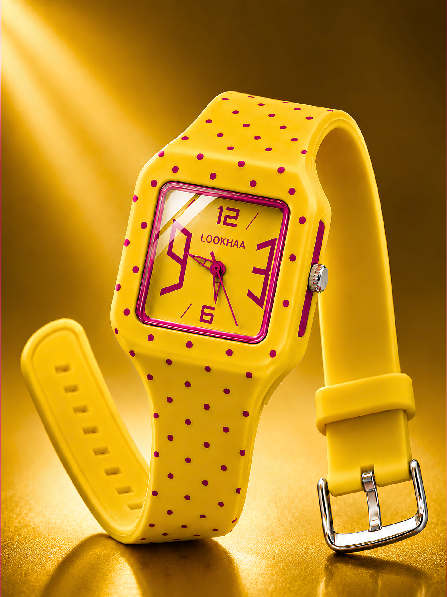 LOOKHAA Kids CandyPop Square Dial Analog Watch with Silicone Strap – Yellow & Pink lookhaa