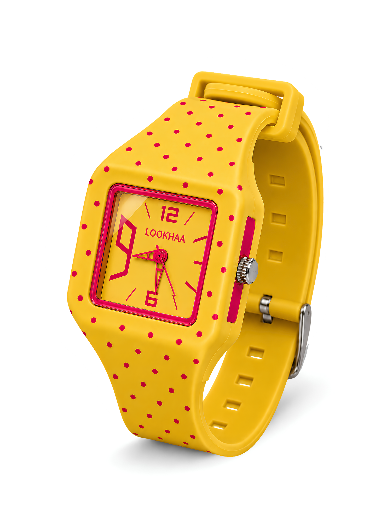 LOOKHAA Kids CandyPop Square Dial Analog Watch with Silicone Strap – Yellow & Pink lookhaa