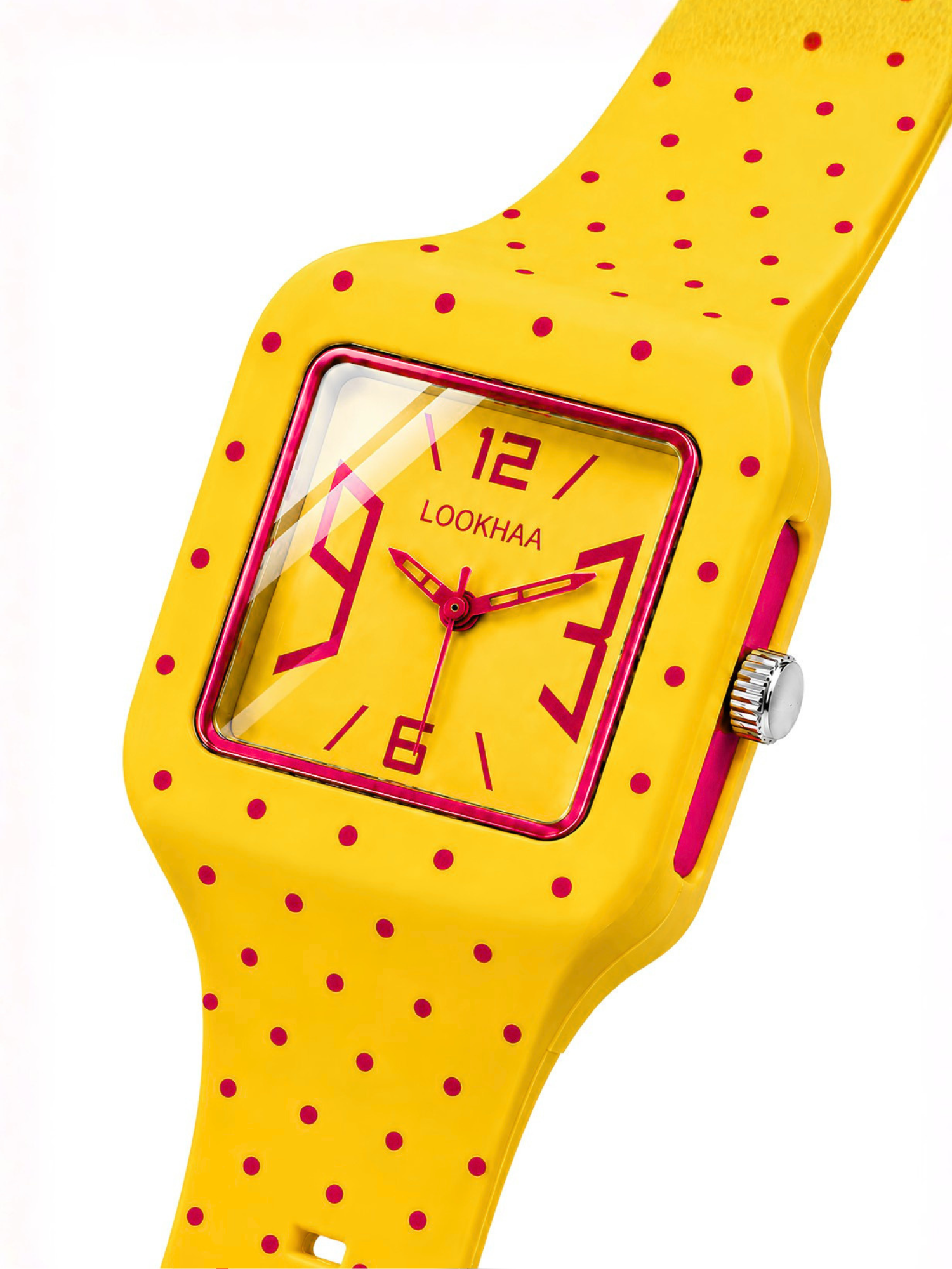 LOOKHAA Kids CandyPop Square Dial Analog Watch with Silicone Strap – Yellow & Pink lookhaa