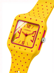 LOOKHAA Kids CandyPop Square Dial Analog Watch with Silicone Strap – Yellow & Pink lookhaa