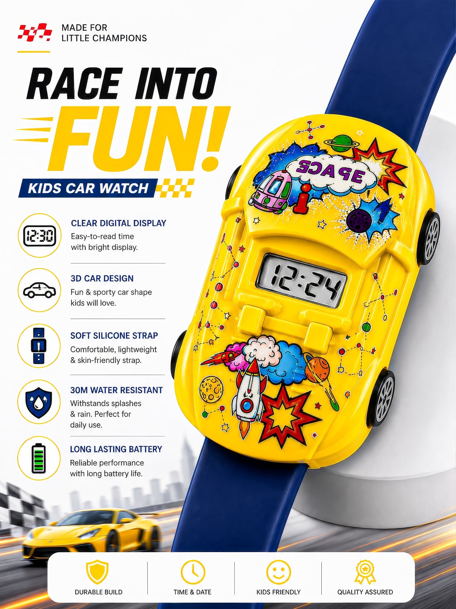 LOOKHAA Kids Movable Car Digital Watch for Boys & Girls lookhaa