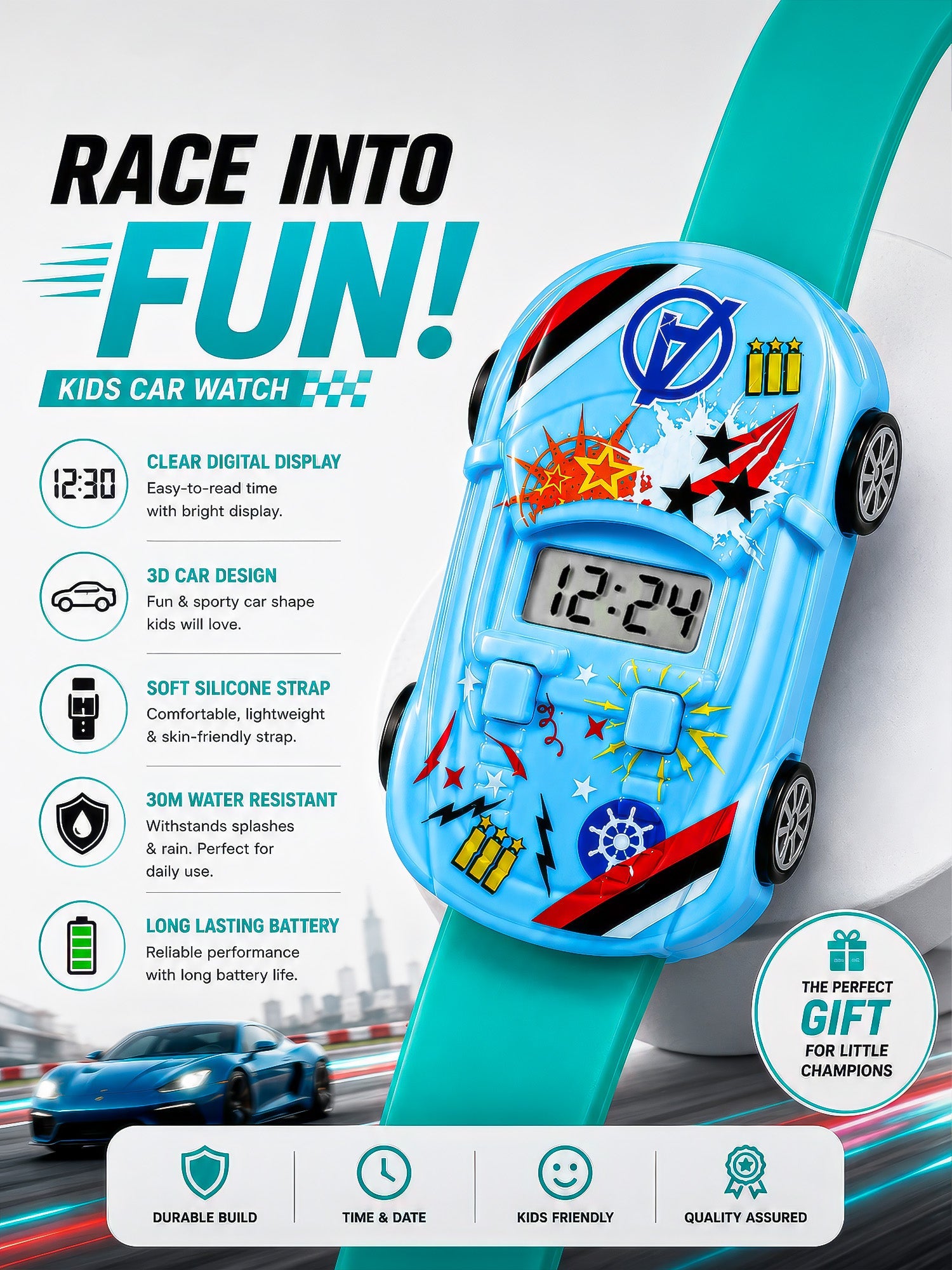 LOOKHAA Kids Movable Car Digital Watch for Boys & Girls lookhaa