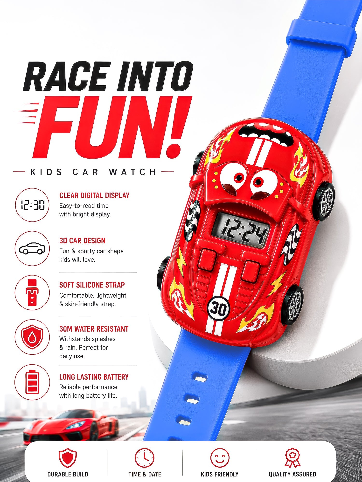 LOOKHAA Kids Movable Car Digital Watch for Boys & Girls lookhaa