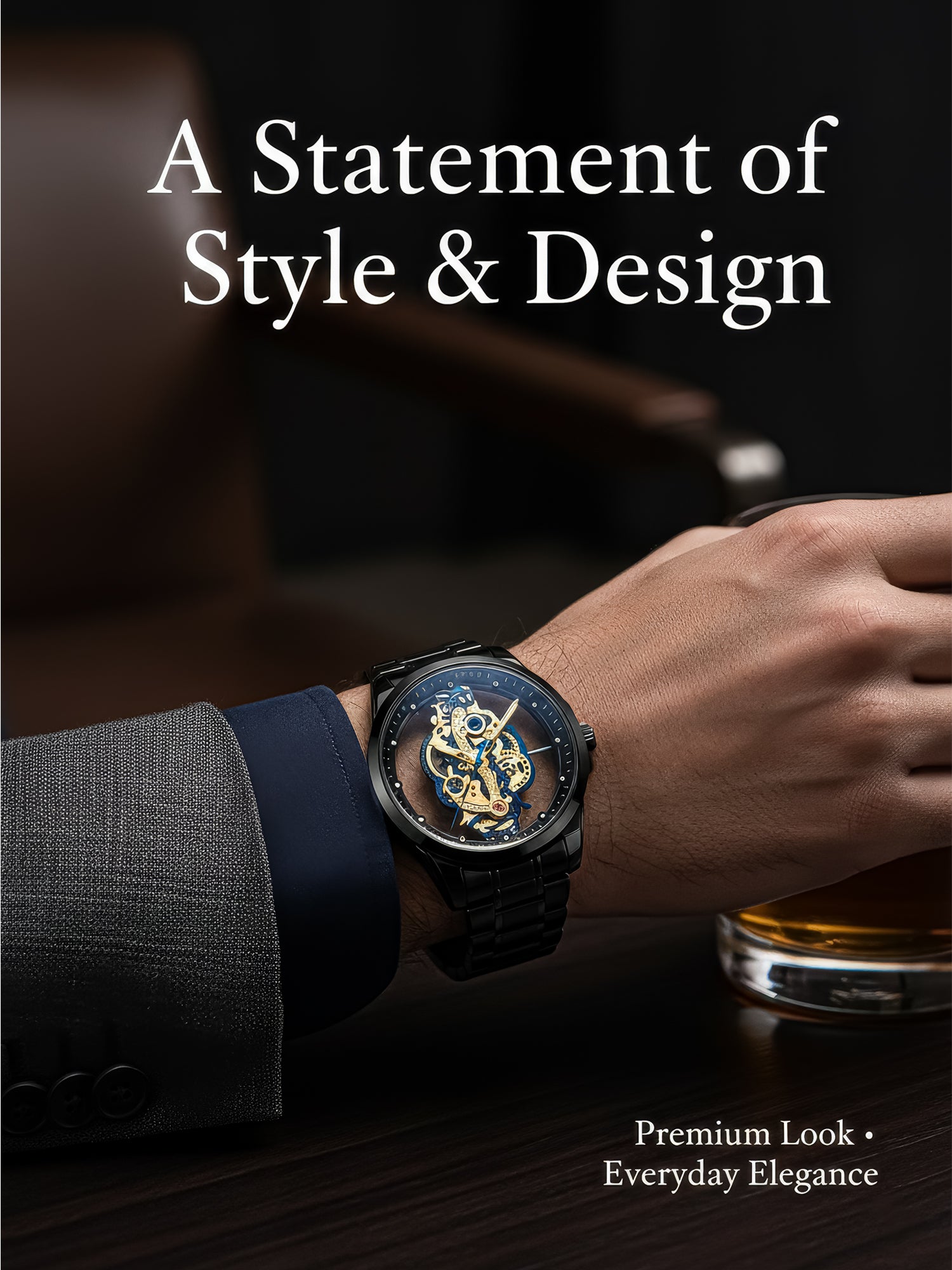 LOOKHAA Men’s Premium Black Skeleton Style Analog Watch