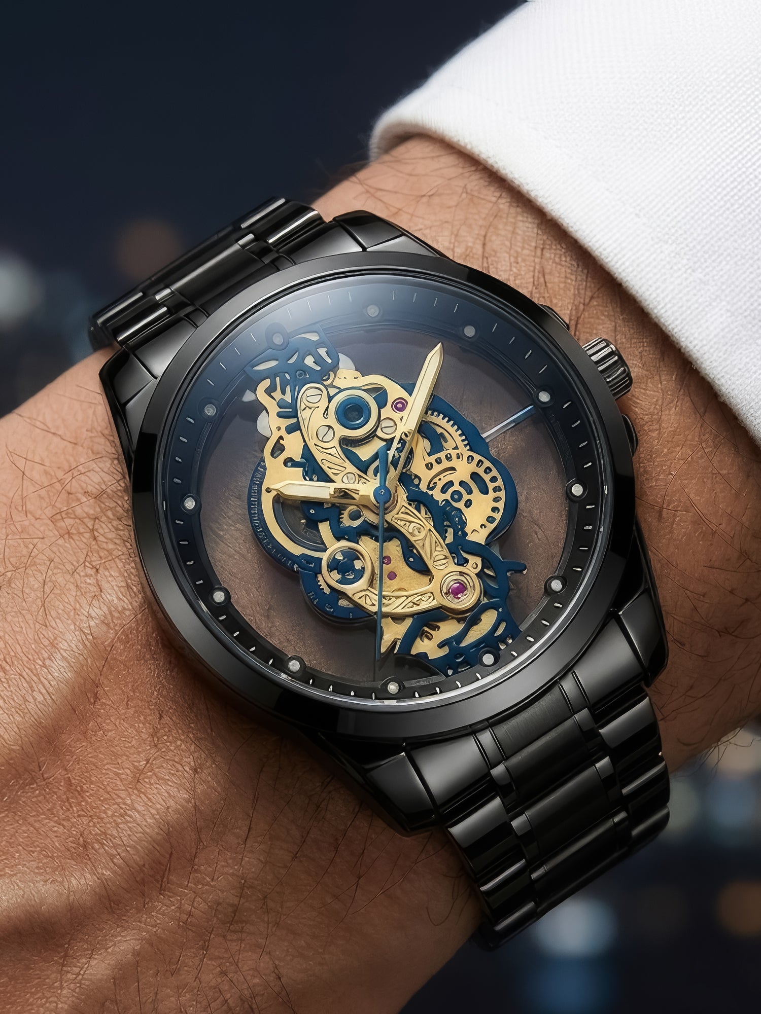 LOOKHAA Men’s Premium Black Skeleton Style Analog Watch