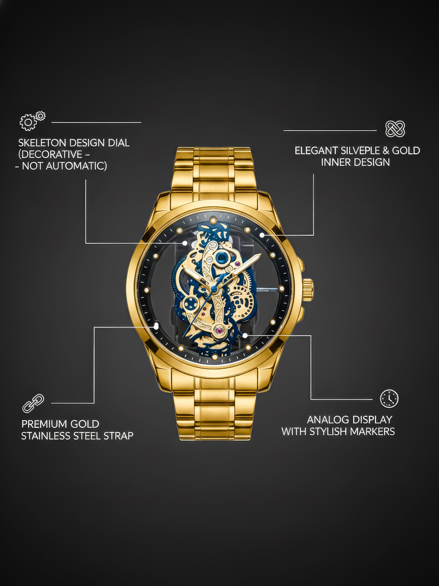 LOOKHAA Men’s Premium Gold Skeleton Style Analog Watch