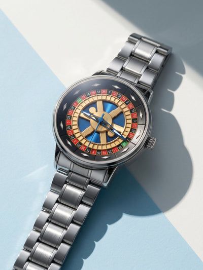 LOOKHAA Men's Casino Style Rotating 360° Dial Analog Watch with Stainless Steel Strap