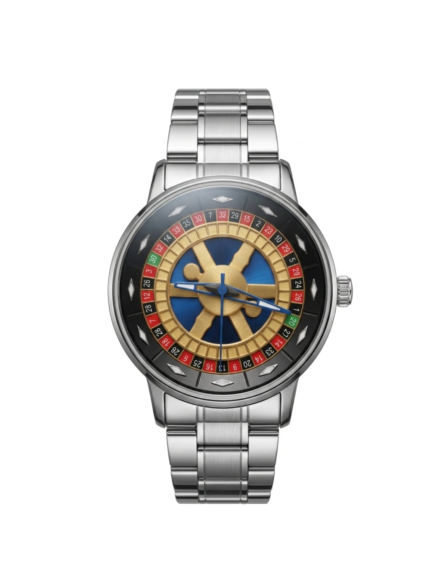 LOOKHAA Men Casino Style Rotating 360° Dial Analog Watch with Stainless Steel Strap lookhaa