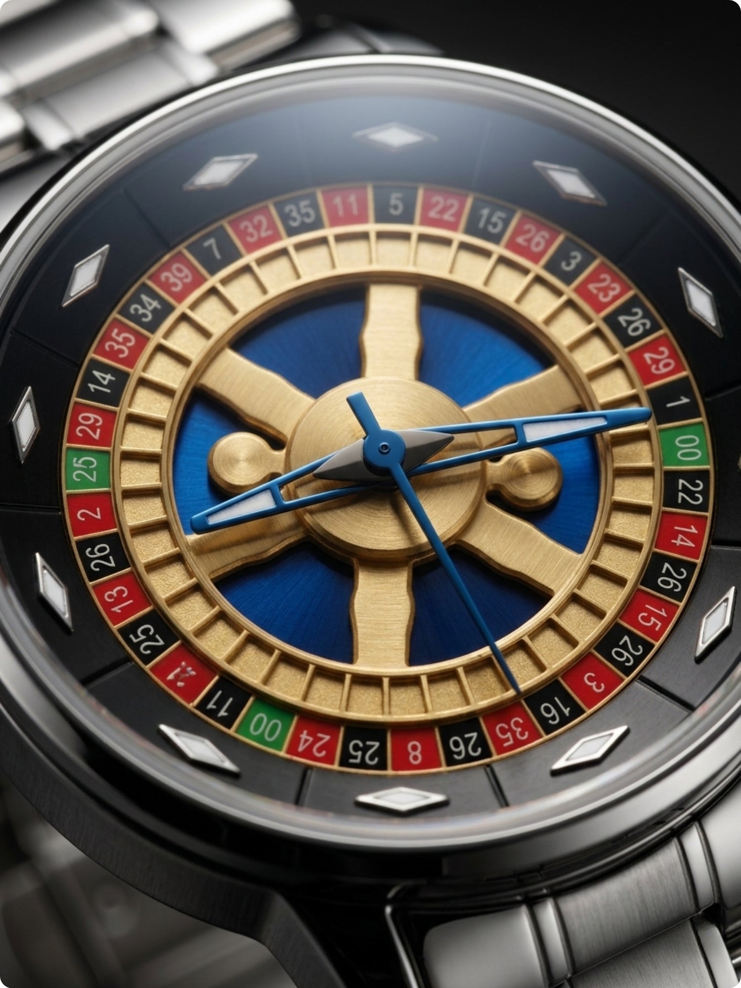 LOOKHAA Men Casino Style Rotating 360° Dial Analog Watch with Stainless Steel Strap lookhaa