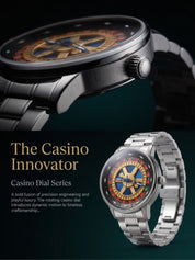 LOOKHAA Men Casino Style Rotating 360° Dial Analog Watch with Stainless Steel Strap lookhaa