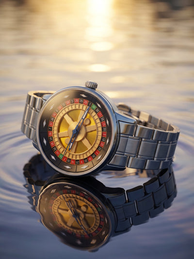 LOOKHAA Men's Casino Style Rotating 360° Dial Analog Watch with Stainless Steel Strap