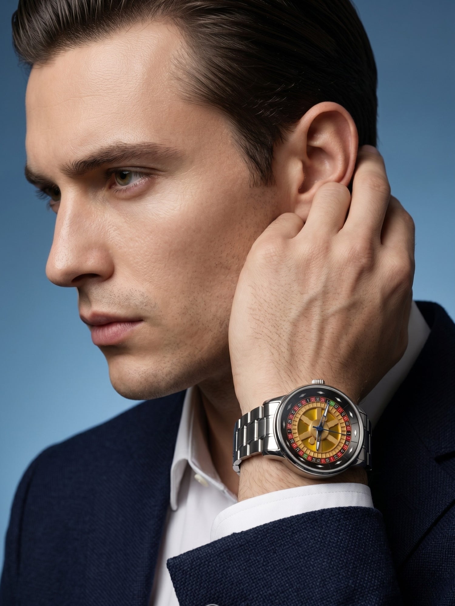 LOOKHAA Men's Casino Style Rotating 360° Dial Analog Watch with Stainless Steel Strap lookhaa