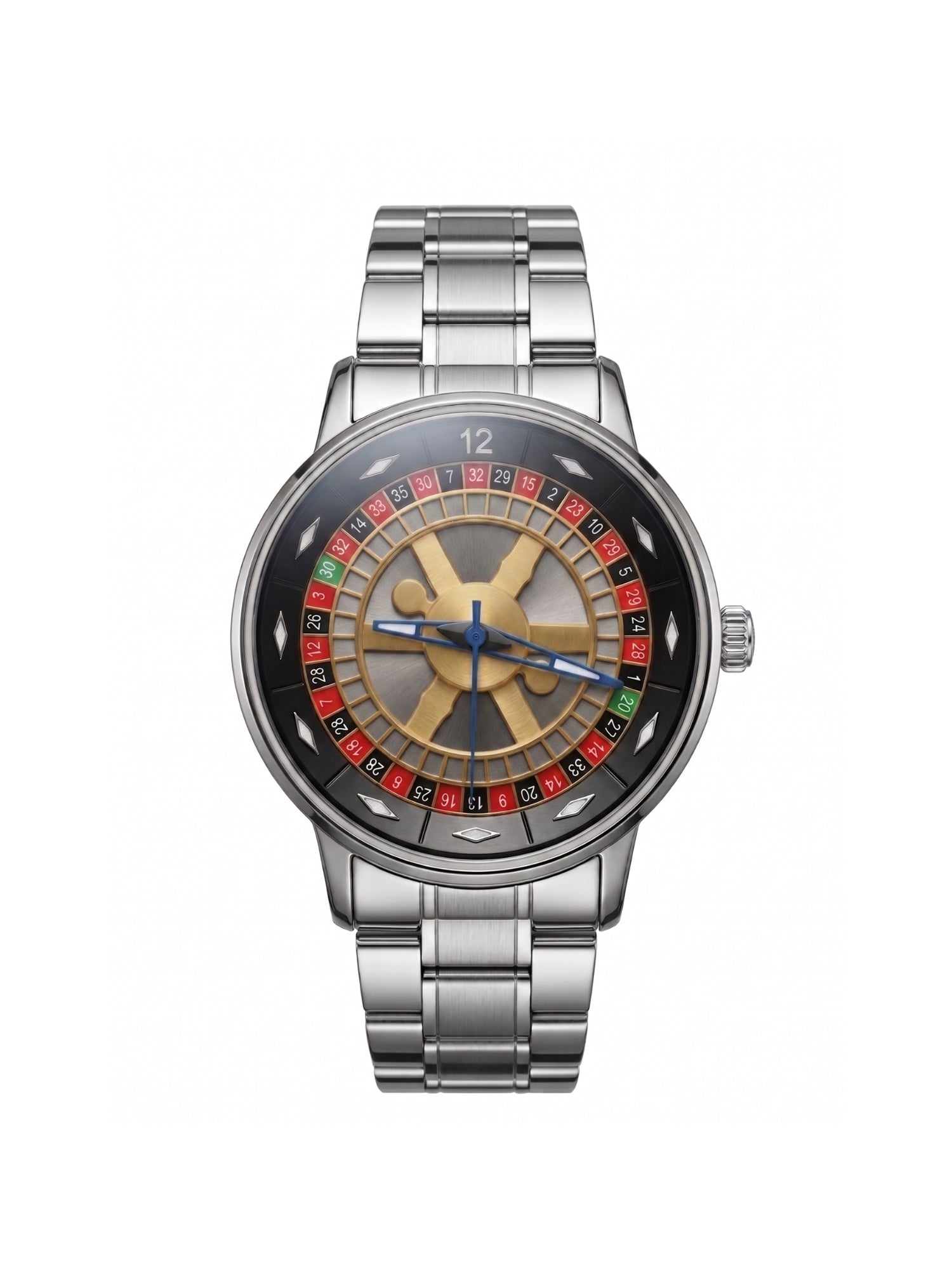 LOOKHAA Men's Casino Style Rotating 360° Dial Analog Watch with Stainless Steel Strap lookhaa