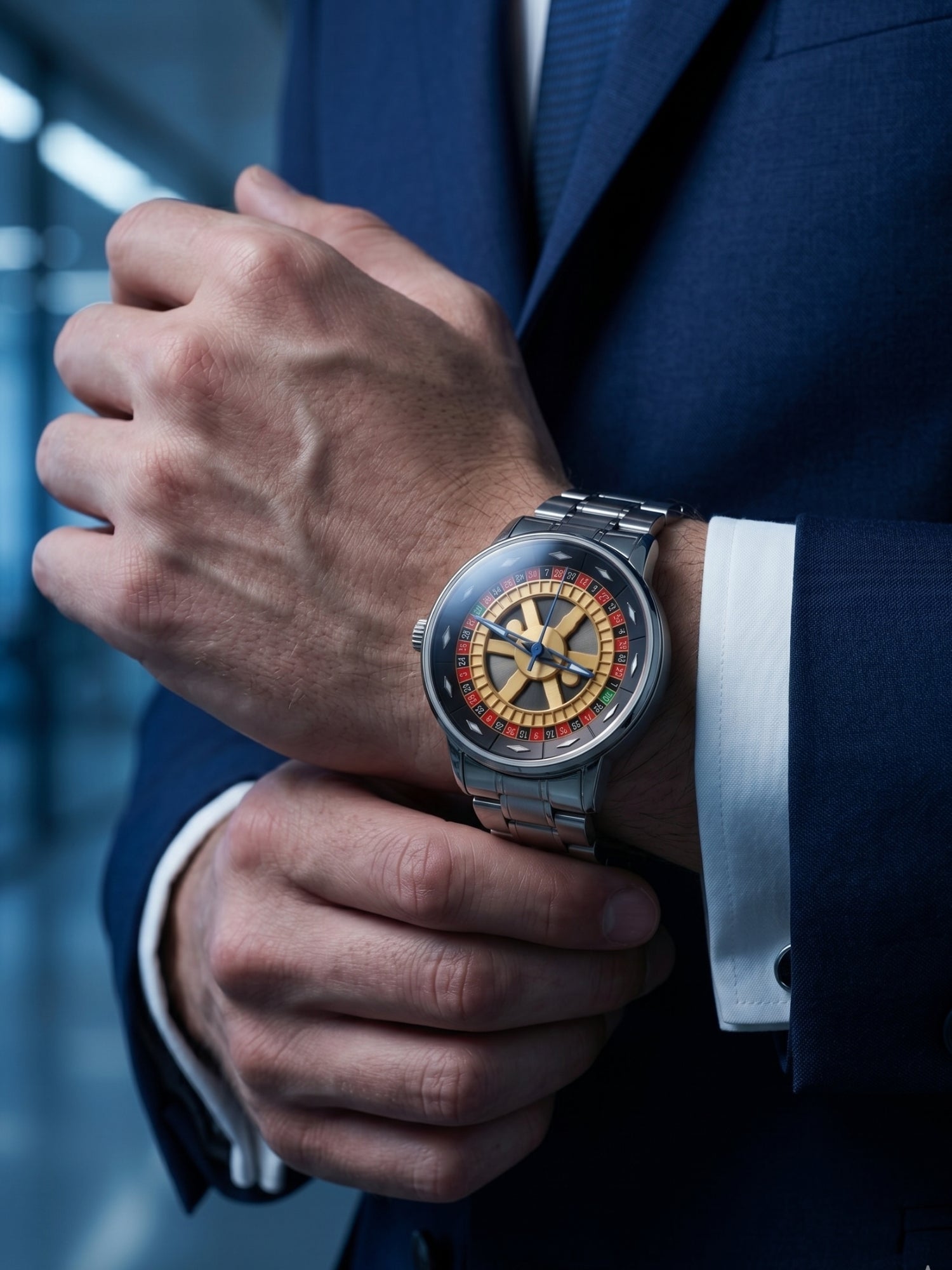 LOOKHAA Men's Casino Style Rotating 360° Dial Analog Watch with Stainless Steel Strap lookhaa