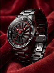 LOOKHAA Men Black Analog Watch with Rotating Turbine Dial & Stainless Steel Bracelet lookhaa