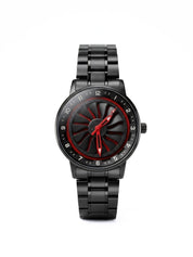 LOOKHAA Men Black Analog Watch with Rotating Turbine Dial & Stainless Steel Bracelet lookhaa