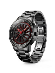LOOKHAA Men Black Analog Watch with Rotating Turbine Dial & Stainless Steel Bracelet lookhaa