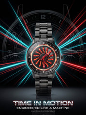 LOOKHAA Men Black Analog Watch with Rotating Turbine Dial & Stainless Steel Bracelet lookhaa