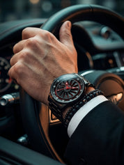LOOKHAA Men Black Analog Watch with Rotating Turbine Dial & Stainless Steel Bracelet lookhaa