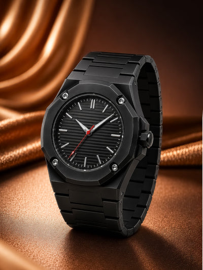 LOOKHAA Men Black Fiber Analog Watch
