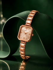 LOOKHAA Women's Premium Rose Gold Tone Square Dial Bracelet Analog Watch lookhaa
