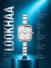 LOOKHAA Women's Luxury Silver Square Dial Bracelet Analog Watch lookhaa