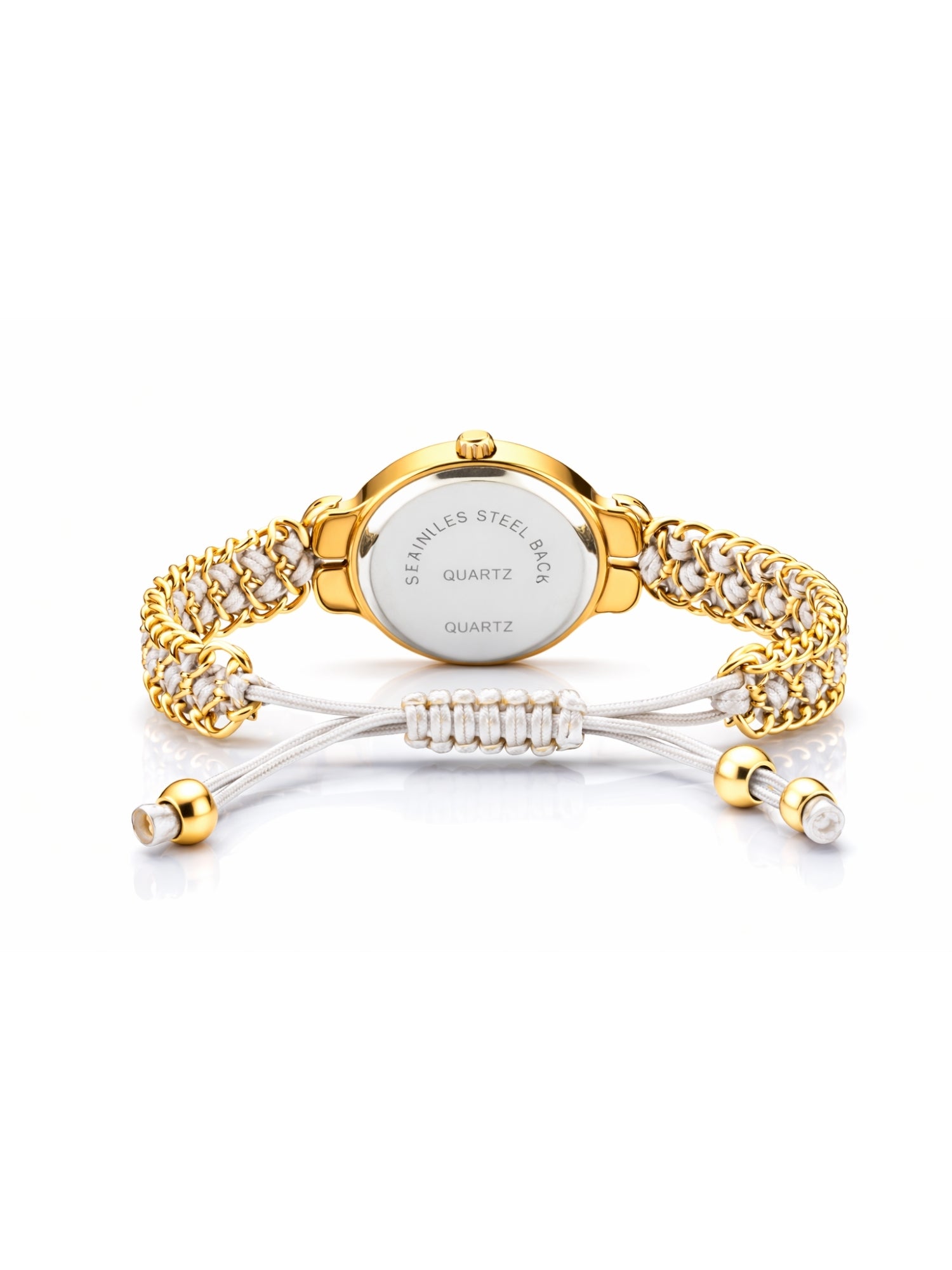 LOOKHAA Women Gold-Toned Dial Analog Watch With White Braided Strap lookhaa