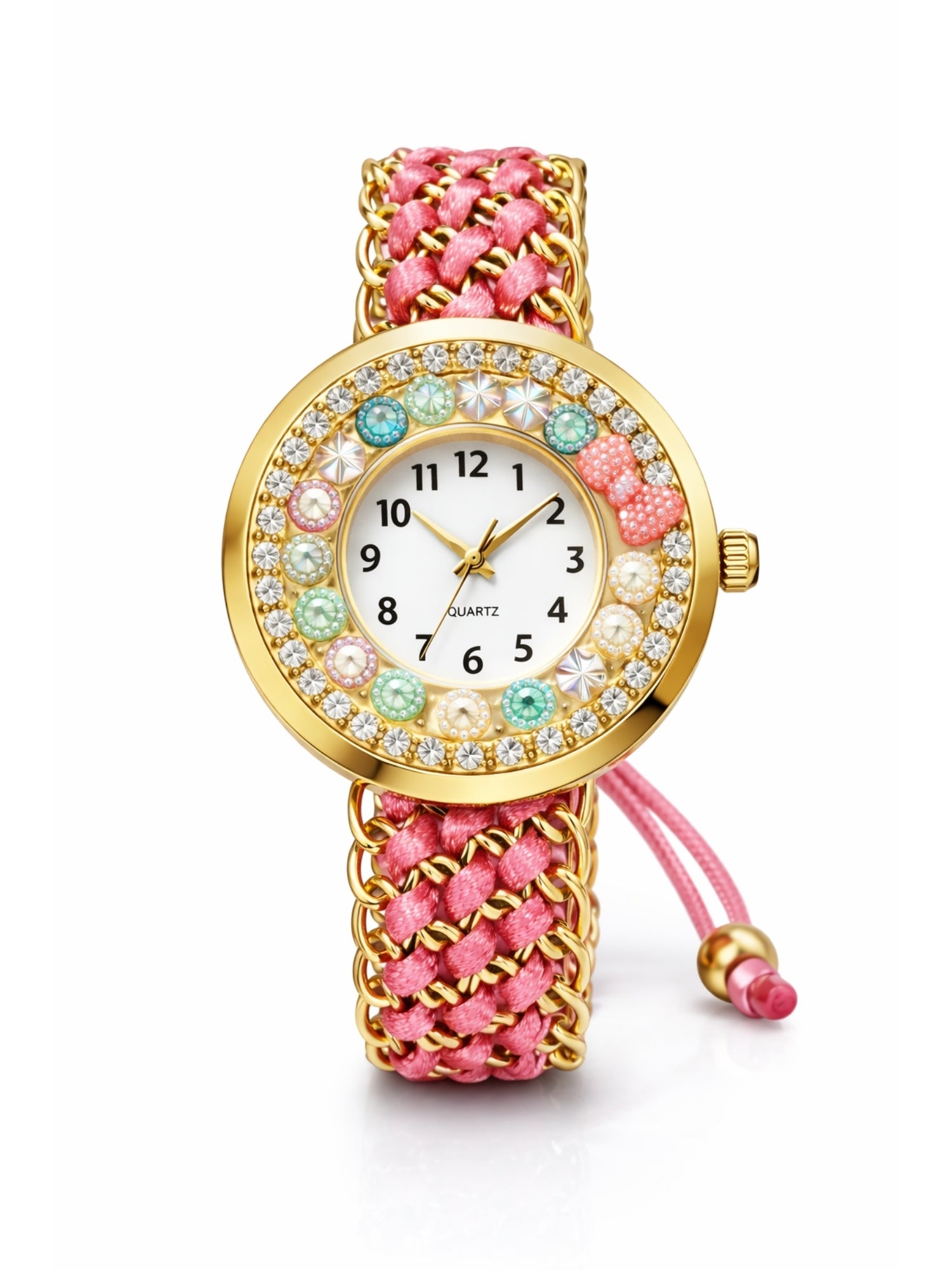 LOOKHAA Women Gold-Toned Dial Analog Watch With Pink Braided Strap lookhaa
