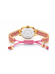 LOOKHAA Women Gold-Toned Dial Analog Watch With Pink Braided Strap lookhaa