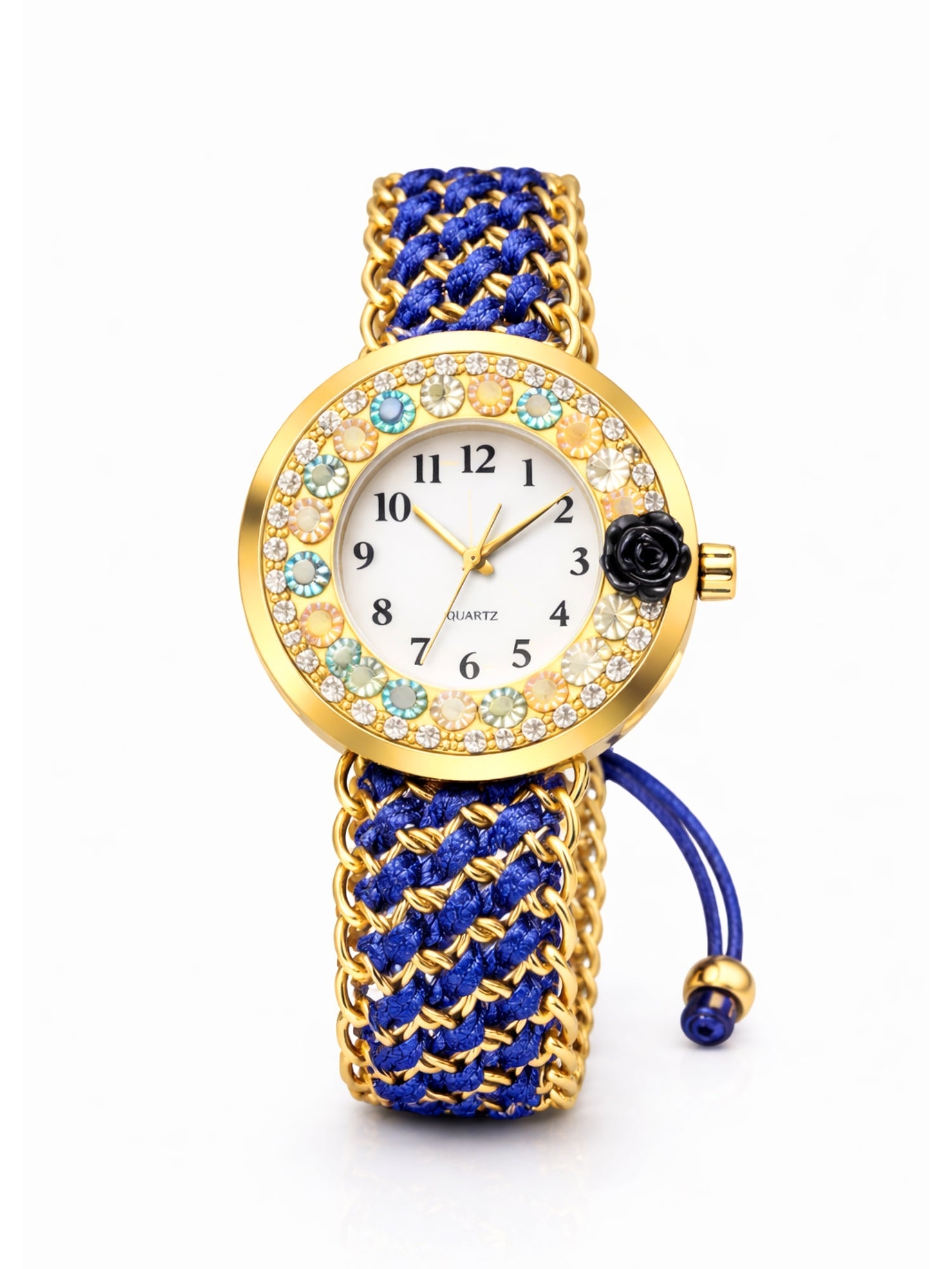 LOOKHAA Women Gold-Toned Dial Analog Watch With Blue Braided Strap lookhaa