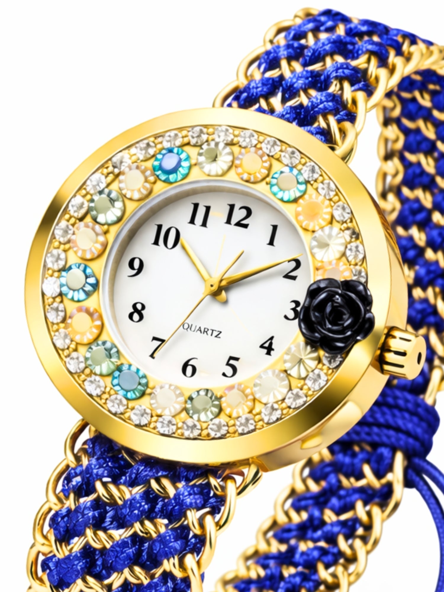 LOOKHAA Women Gold-Toned Dial Analog Watch With Blue Braided Strap lookhaa