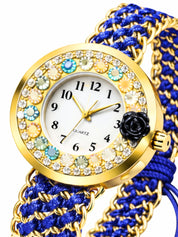 LOOKHAA Women Gold-Toned Dial Analog Watch With Blue Braided Strap lookhaa