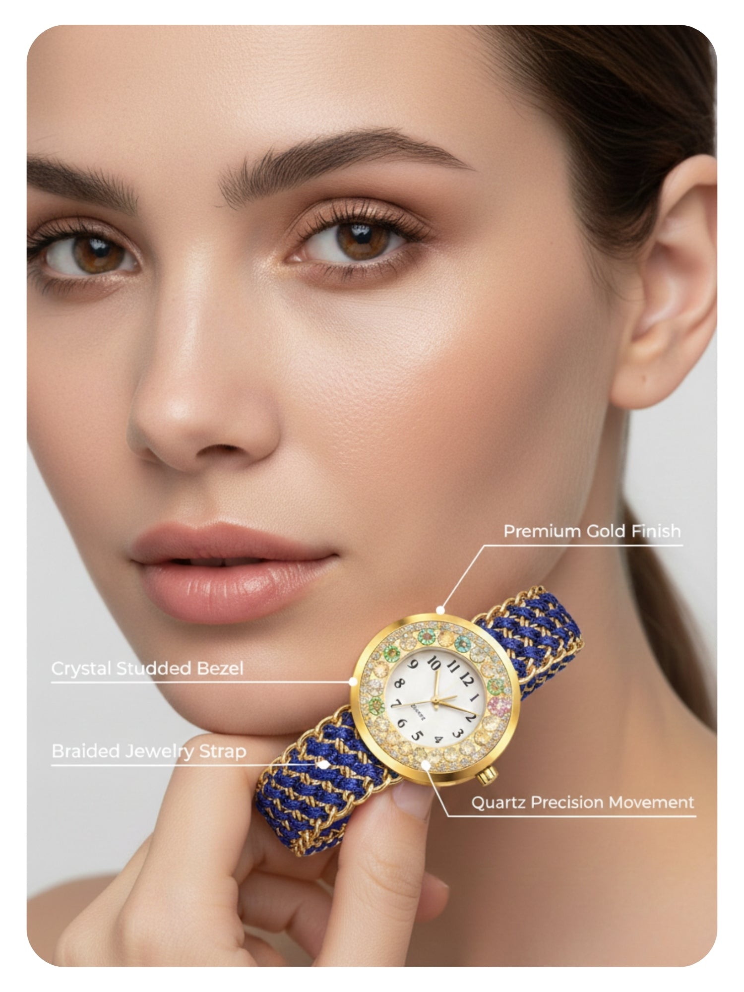 LOOKHAA Women Gold-Toned Dial Analog Watch With Blue Braided Strap lookhaa