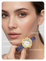 LOOKHAA Women Gold-Toned Dial Analog Watch With Blue Braided Strap lookhaa