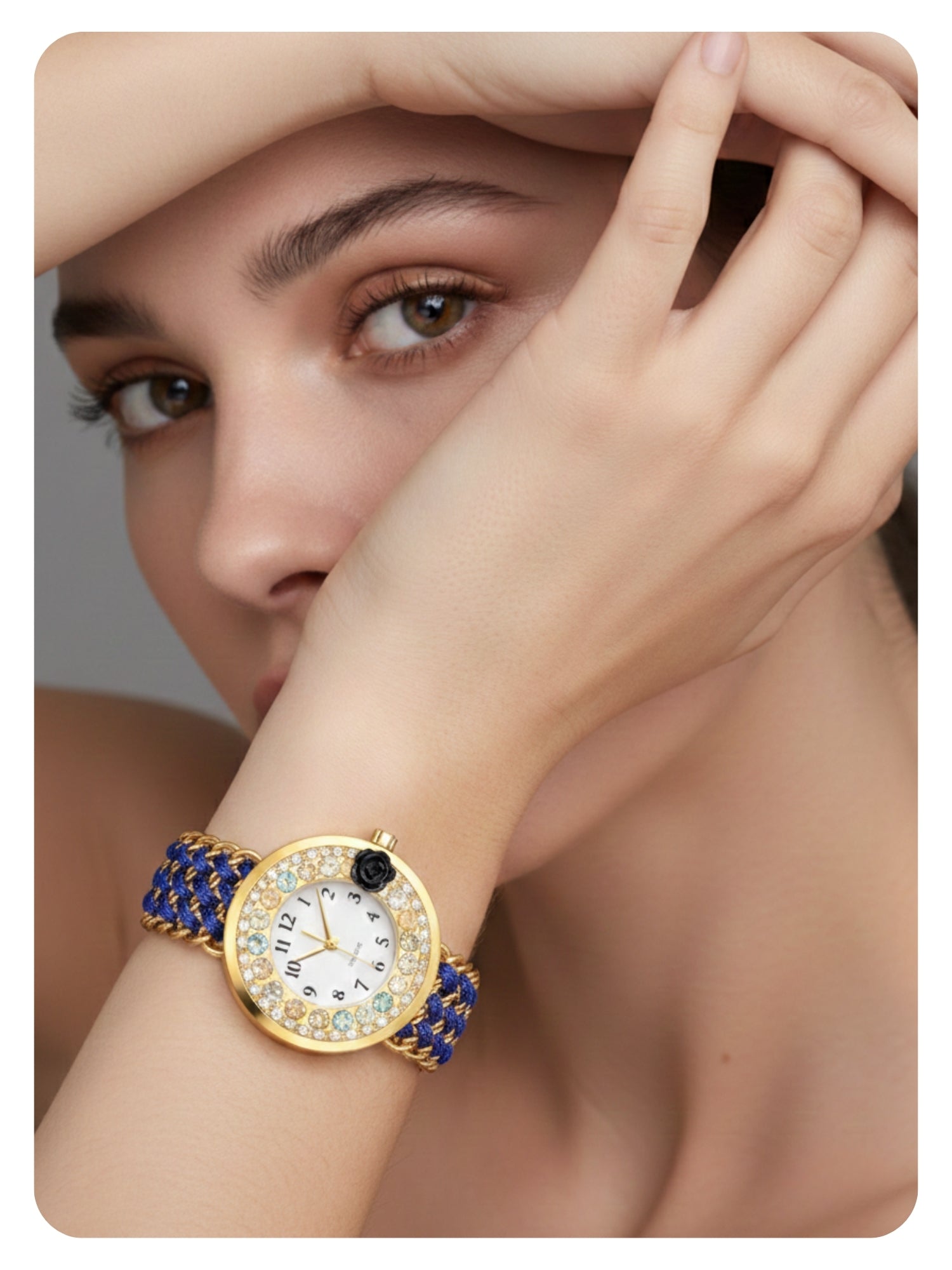 LOOKHAA Women Gold-Toned Dial Analog Watch With Blue Braided Strap lookhaa