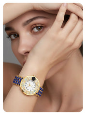LOOKHAA Women Gold-Toned Dial Analog Watch With Blue Braided Strap lookhaa