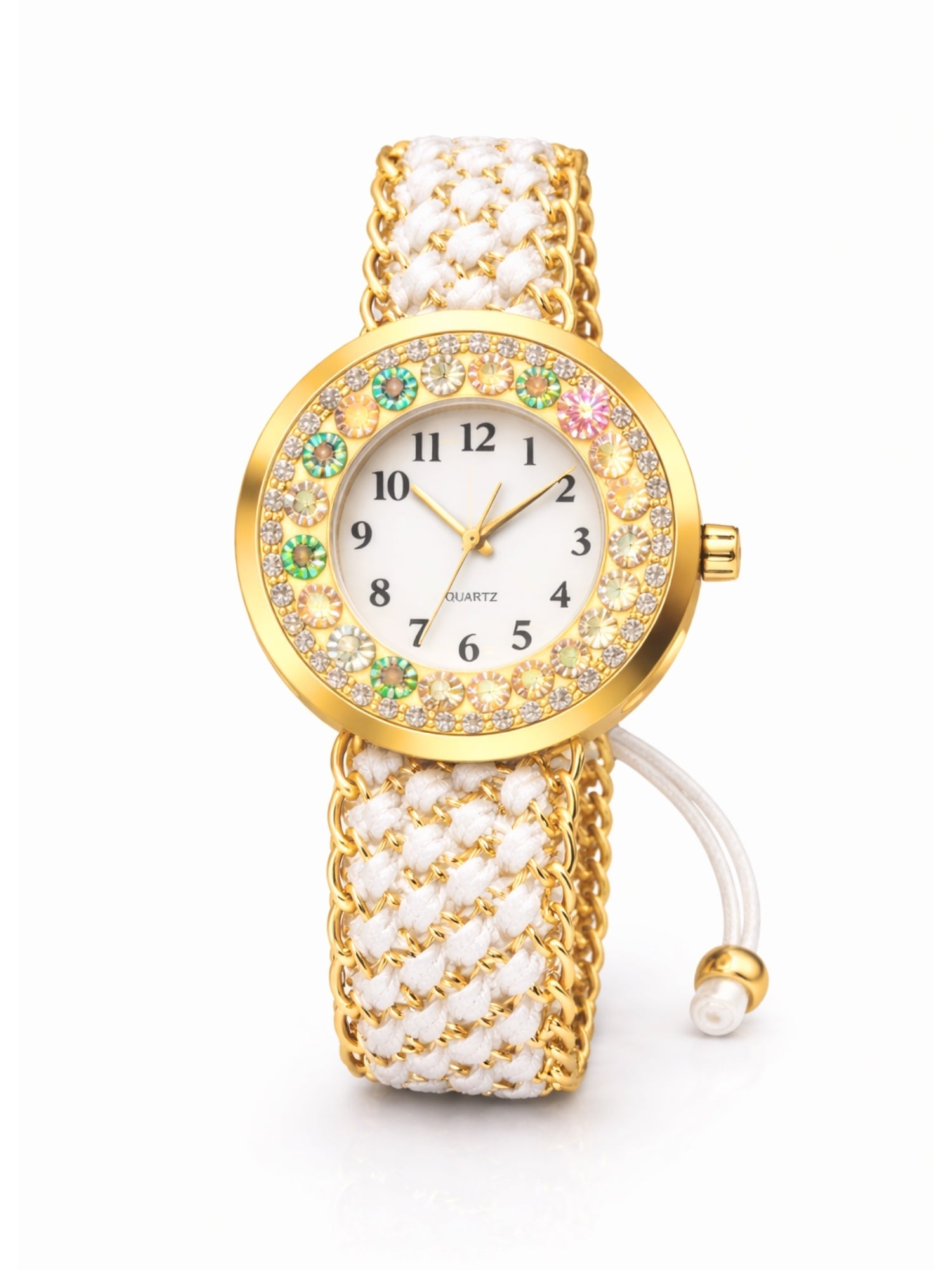 LOOKHAA Women Gold-Toned Dial Analog Watch With White Braided Strap lookhaa