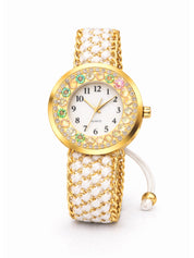 LOOKHAA Women Gold-Toned Dial Analog Watch With White Braided Strap lookhaa
