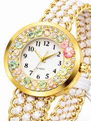 LOOKHAA Women Gold-Toned Dial Analog Watch With White Braided Strap lookhaa