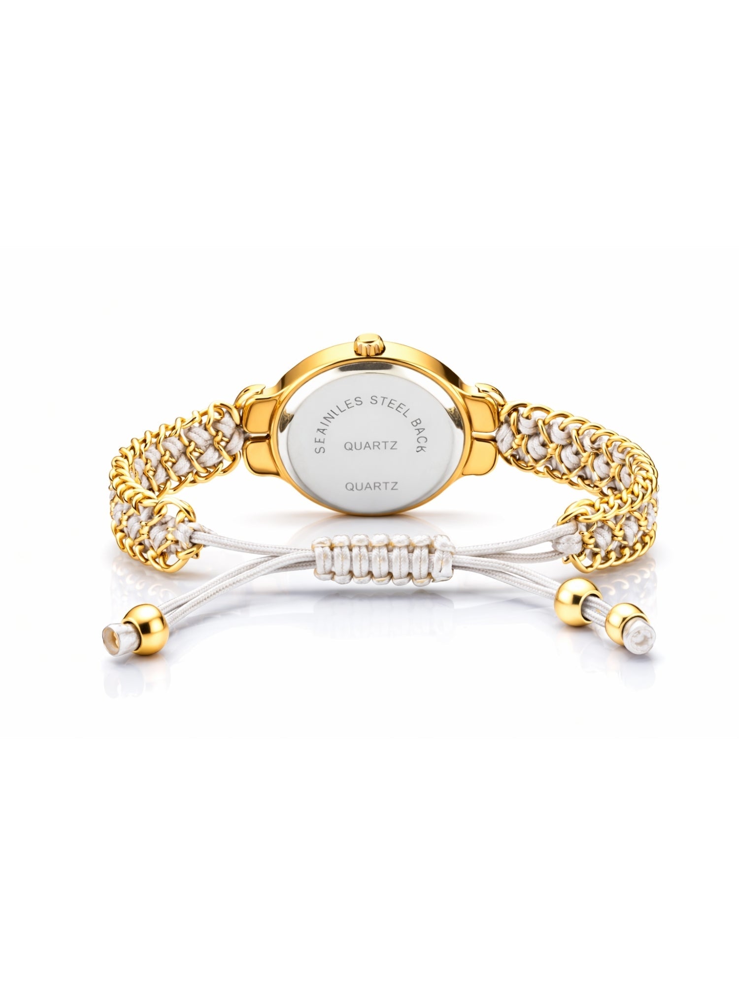 LOOKHAA Women Gold-Toned Dial Analog Watch With White Braided Strap lookhaa