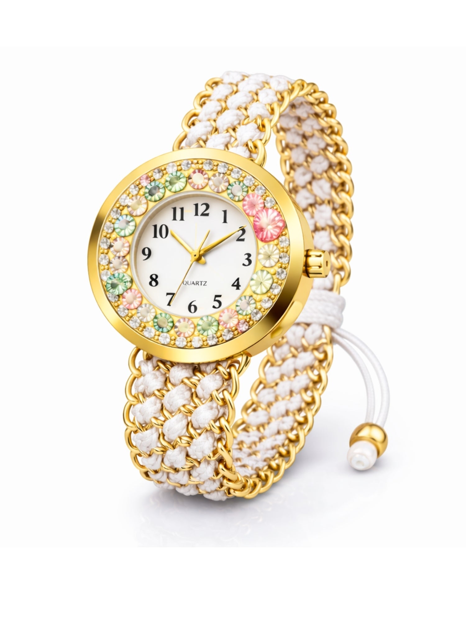 LOOKHAA Women Gold-Toned Dial Analog Watch With White Braided Strap lookhaa