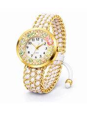 LOOKHAA Women Gold-Toned Dial Analog Watch With White Braided Strap lookhaa